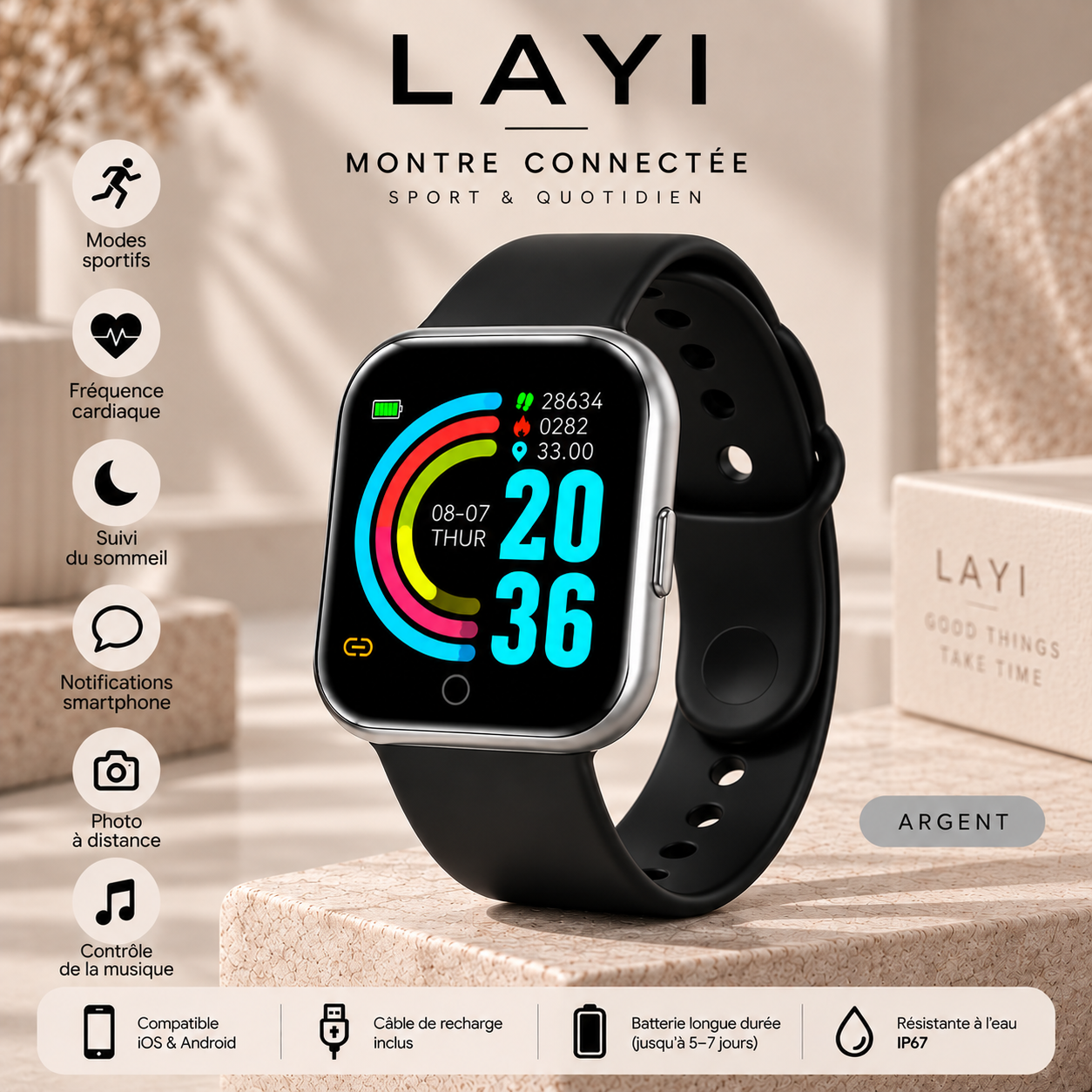 Montre Connectée Layi – Sport & Quotidien